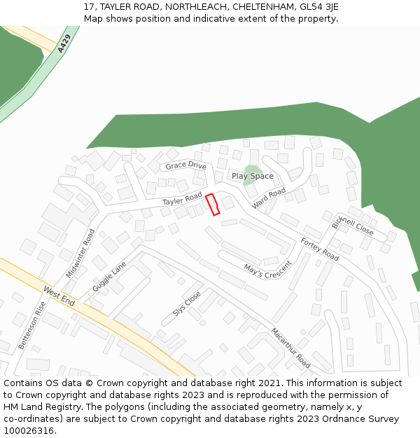 17, TAYLER ROAD, NORTHLEACH, CHELTENHAM, GL54 3JE: Location map and indicative extent of plot
