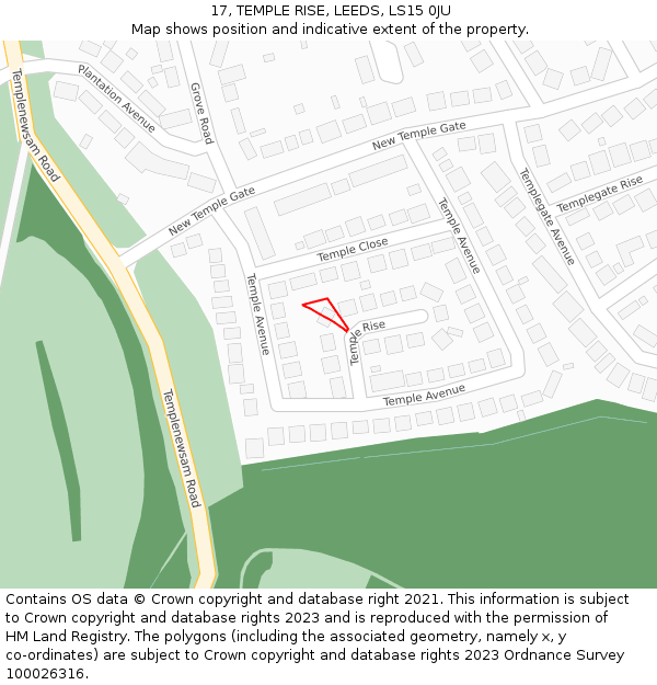 17, TEMPLE RISE, LEEDS, LS15 0JU: Location map and indicative extent of plot