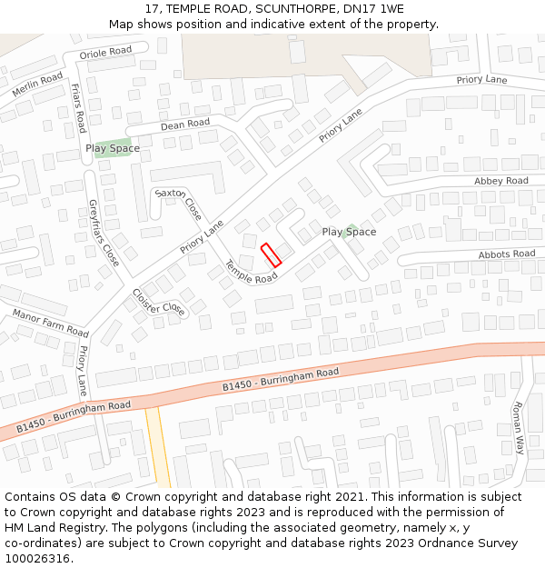 17, TEMPLE ROAD, SCUNTHORPE, DN17 1WE: Location map and indicative extent of plot