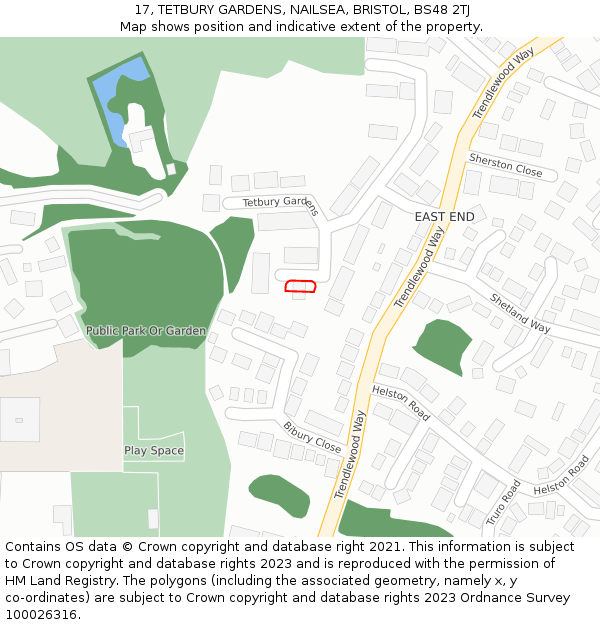 17, TETBURY GARDENS, NAILSEA, BRISTOL, BS48 2TJ: Location map and indicative extent of plot