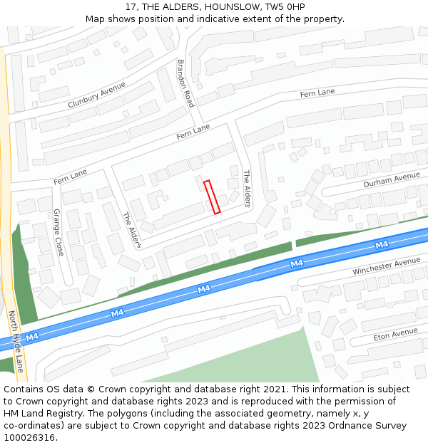 17, THE ALDERS, HOUNSLOW, TW5 0HP: Location map and indicative extent of plot