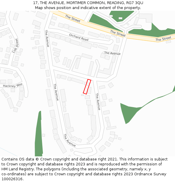 17, THE AVENUE, MORTIMER COMMON, READING, RG7 3QU: Location map and indicative extent of plot