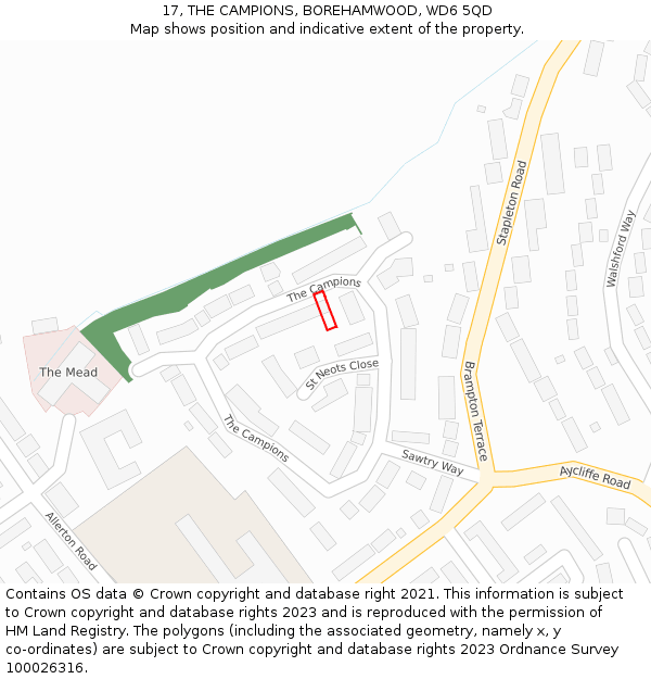 17, THE CAMPIONS, BOREHAMWOOD, WD6 5QD: Location map and indicative extent of plot