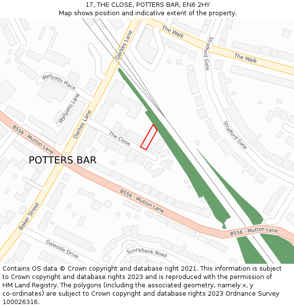 17, THE CLOSE, POTTERS BAR, EN6 2HY: Location map and indicative extent of plot