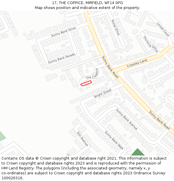 17, THE COPPICE, MIRFIELD, WF14 0PG: Location map and indicative extent of plot