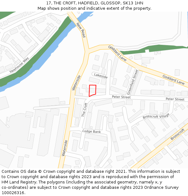 17, THE CROFT, HADFIELD, GLOSSOP, SK13 1HN: Location map and indicative extent of plot