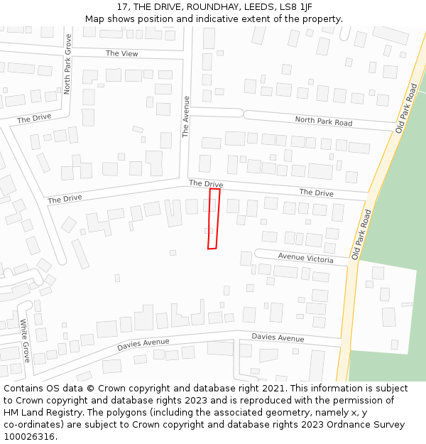 17, THE DRIVE, ROUNDHAY, LEEDS, LS8 1JF: Location map and indicative extent of plot