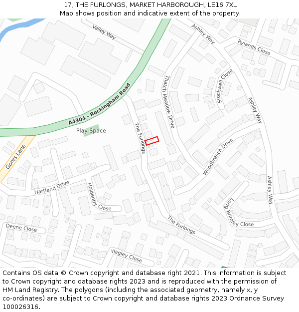 17, THE FURLONGS, MARKET HARBOROUGH, LE16 7XL: Location map and indicative extent of plot