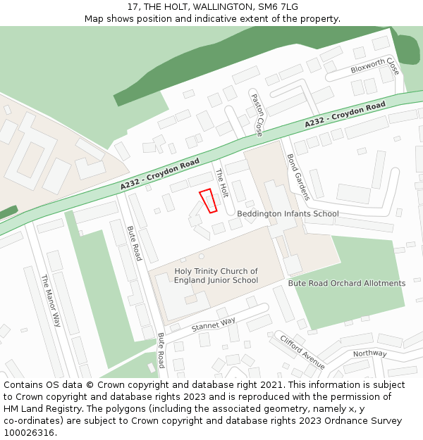 17, THE HOLT, WALLINGTON, SM6 7LG: Location map and indicative extent of plot