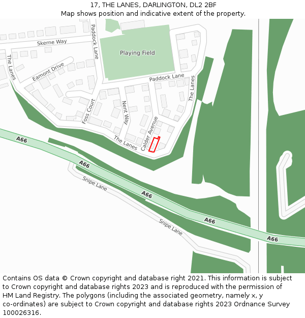 17, THE LANES, DARLINGTON, DL2 2BF: Location map and indicative extent of plot
