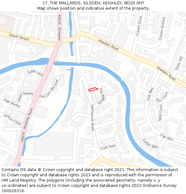 17, THE MALLARDS, SILSDEN, KEIGHLEY, BD20 0NT: Location map and indicative extent of plot