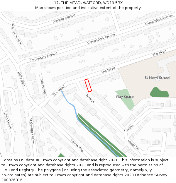 17, THE MEAD, WATFORD, WD19 5BX: Location map and indicative extent of plot
