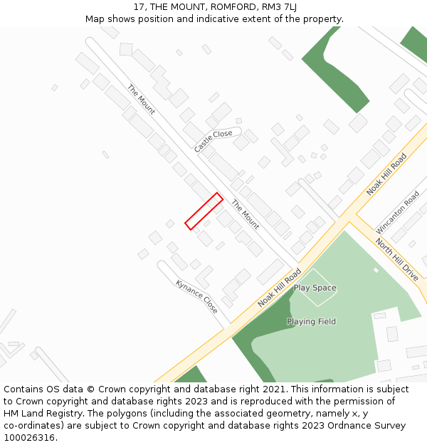 17, THE MOUNT, ROMFORD, RM3 7LJ: Location map and indicative extent of plot