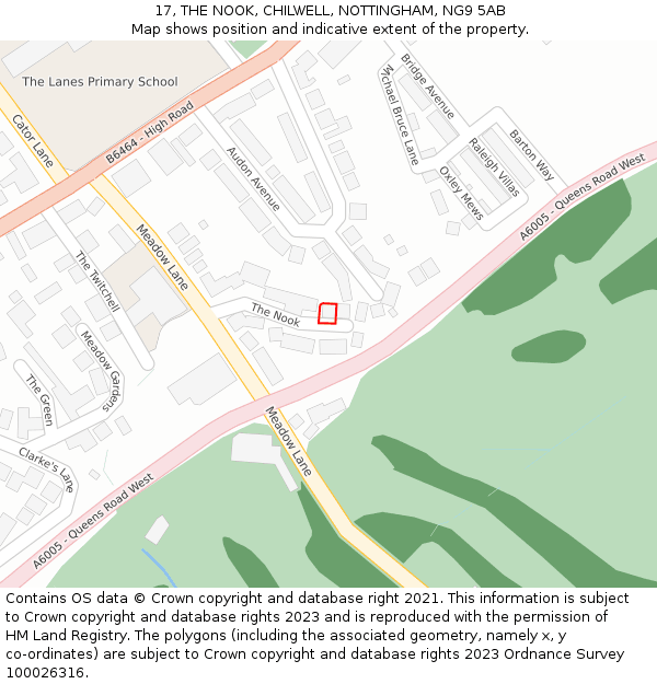 17, THE NOOK, CHILWELL, NOTTINGHAM, NG9 5AB: Location map and indicative extent of plot