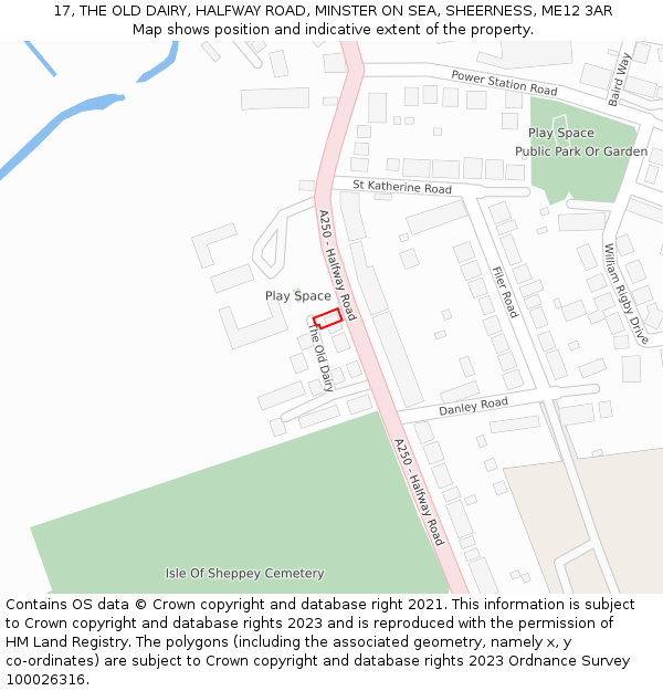 17, THE OLD DAIRY, HALFWAY ROAD, MINSTER ON SEA, SHEERNESS, ME12 3AR: Location map and indicative extent of plot