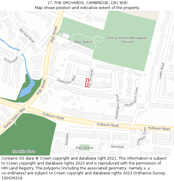 17, THE ORCHARDS, CAMBRIDGE, CB1 9HD: Location map and indicative extent of plot