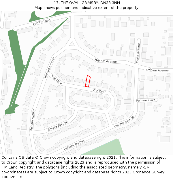 17, THE OVAL, GRIMSBY, DN33 3NN: Location map and indicative extent of plot