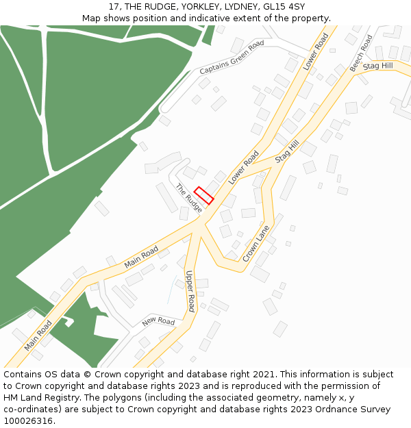 17, THE RUDGE, YORKLEY, LYDNEY, GL15 4SY: Location map and indicative extent of plot
