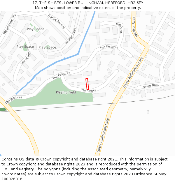 17, THE SHIRES, LOWER BULLINGHAM, HEREFORD, HR2 6EY: Location map and indicative extent of plot