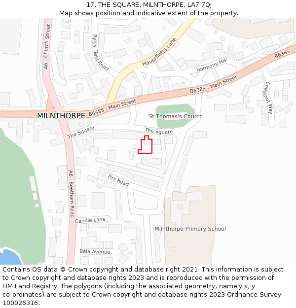 17, THE SQUARE, MILNTHORPE, LA7 7QJ: Location map and indicative extent of plot