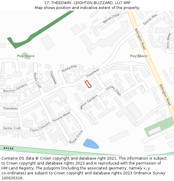 17, THEEDWAY, LEIGHTON BUZZARD, LU7 9RP: Location map and indicative extent of plot