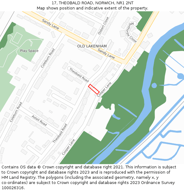 17, THEOBALD ROAD, NORWICH, NR1 2NT: Location map and indicative extent of plot