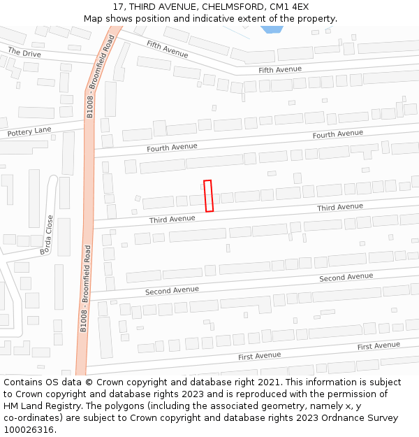 17, THIRD AVENUE, CHELMSFORD, CM1 4EX: Location map and indicative extent of plot