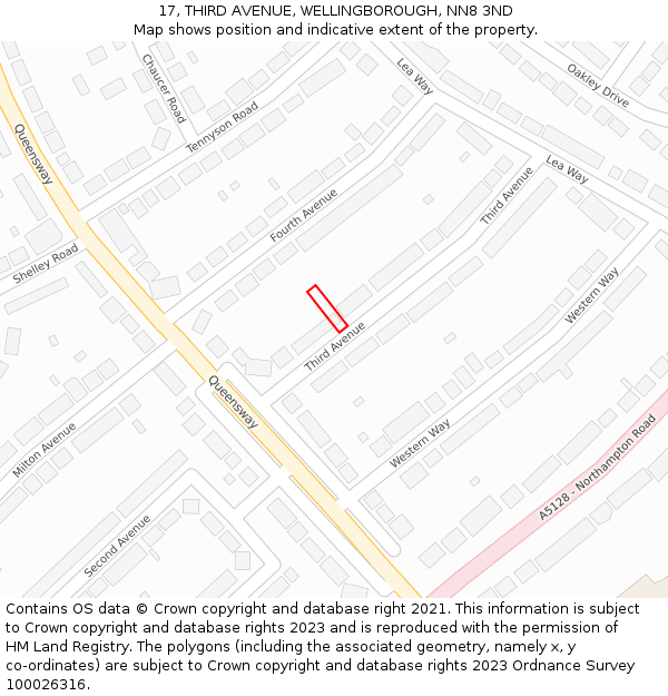 17, THIRD AVENUE, WELLINGBOROUGH, NN8 3ND: Location map and indicative extent of plot