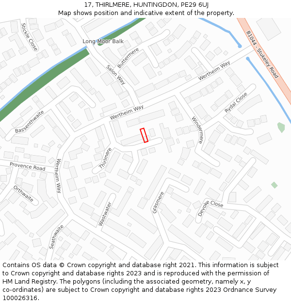 17, THIRLMERE, HUNTINGDON, PE29 6UJ: Location map and indicative extent of plot