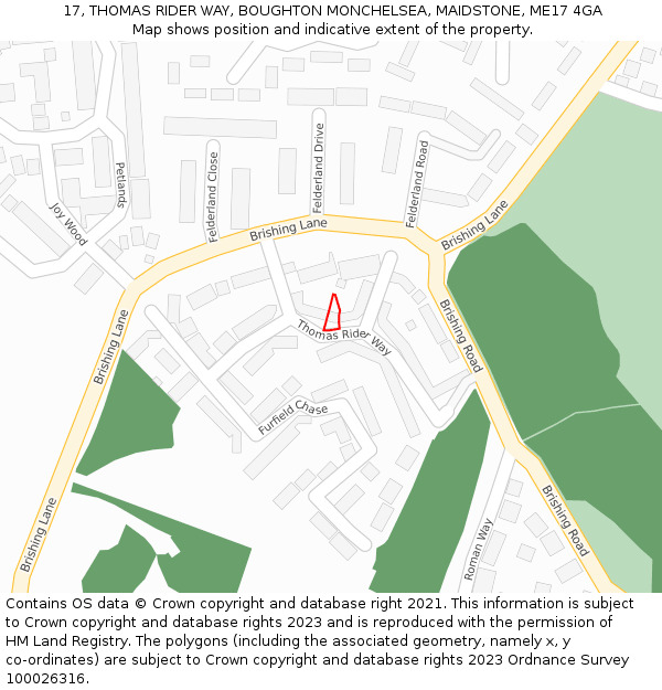 17, THOMAS RIDER WAY, BOUGHTON MONCHELSEA, MAIDSTONE, ME17 4GA: Location map and indicative extent of plot