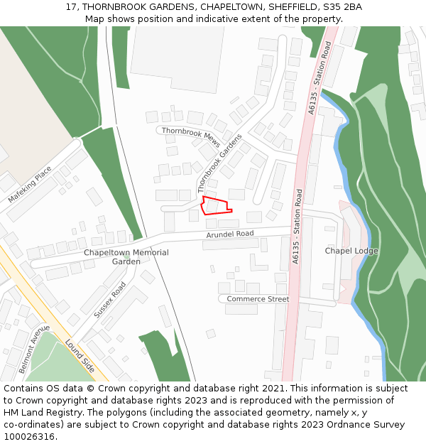 17, THORNBROOK GARDENS, CHAPELTOWN, SHEFFIELD, S35 2BA: Location map and indicative extent of plot