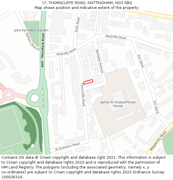 17, THORNCLIFFE ROAD, NOTTINGHAM, NG3 5BQ: Location map and indicative extent of plot
