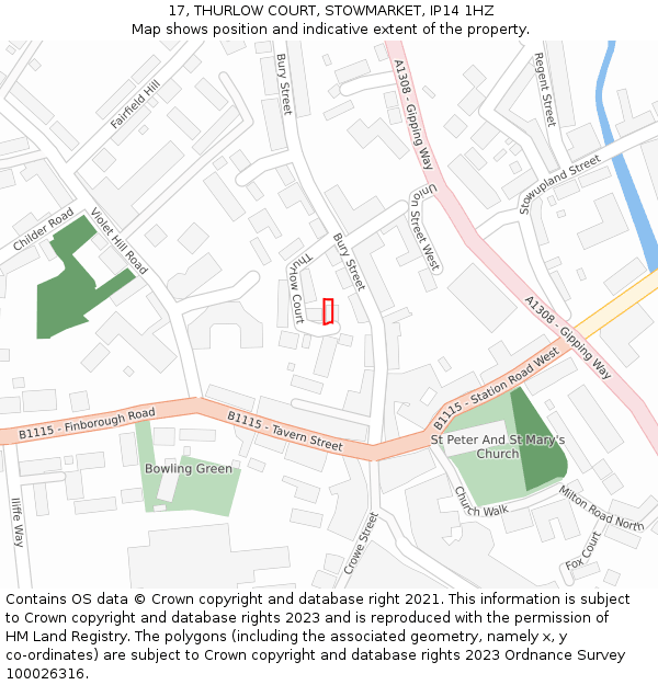 17, THURLOW COURT, STOWMARKET, IP14 1HZ: Location map and indicative extent of plot