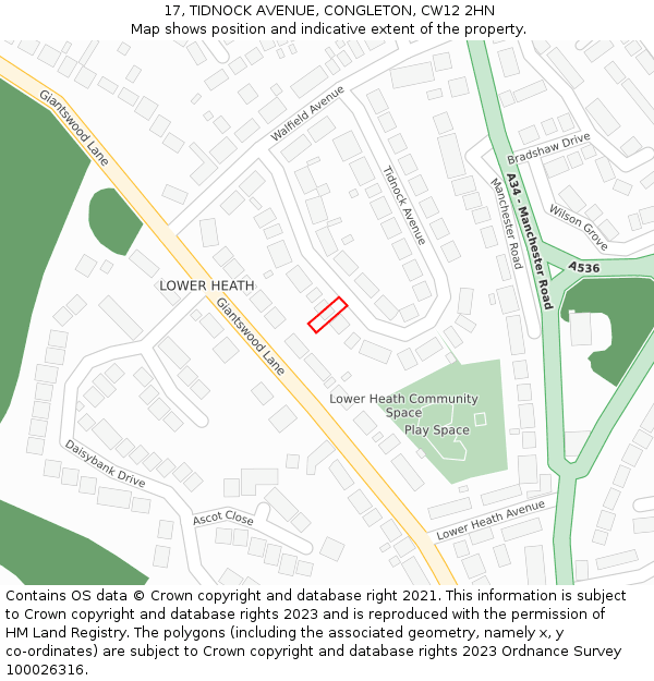 17, TIDNOCK AVENUE, CONGLETON, CW12 2HN: Location map and indicative extent of plot