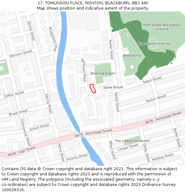 17, TOMLINSON PLACE, RISHTON, BLACKBURN, BB1 4AY: Location map and indicative extent of plot