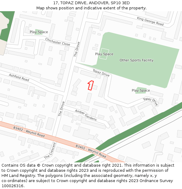 17, TOPAZ DRIVE, ANDOVER, SP10 3ED: Location map and indicative extent of plot