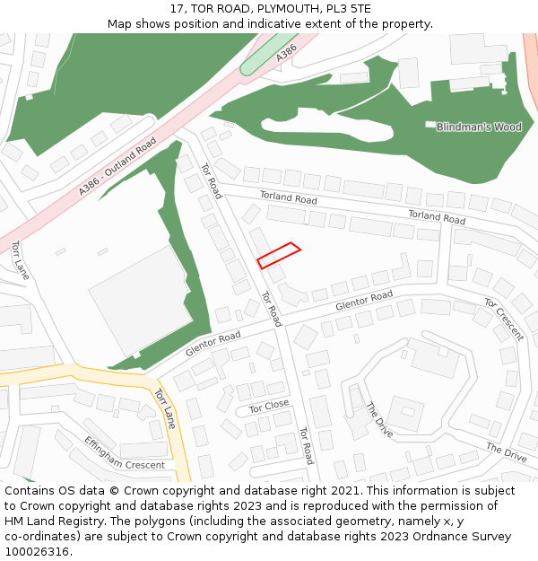 17, TOR ROAD, PLYMOUTH, PL3 5TE: Location map and indicative extent of plot