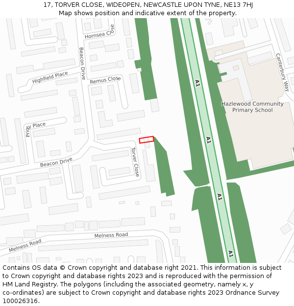 17, TORVER CLOSE, WIDEOPEN, NEWCASTLE UPON TYNE, NE13 7HJ: Location map and indicative extent of plot