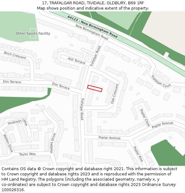 17, TRAFALGAR ROAD, TIVIDALE, OLDBURY, B69 1RF: Location map and indicative extent of plot