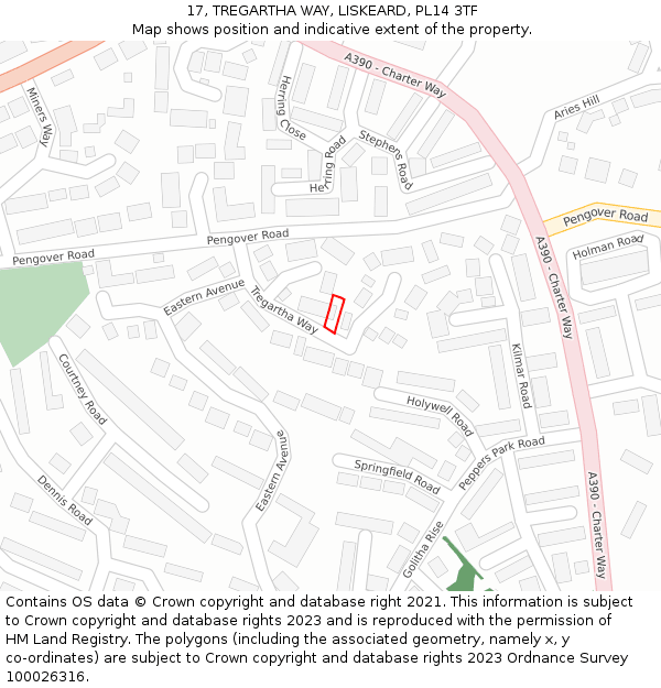 17, TREGARTHA WAY, LISKEARD, PL14 3TF: Location map and indicative extent of plot