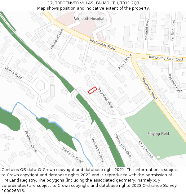 17, TREGENVER VILLAS, FALMOUTH, TR11 2QR: Location map and indicative extent of plot