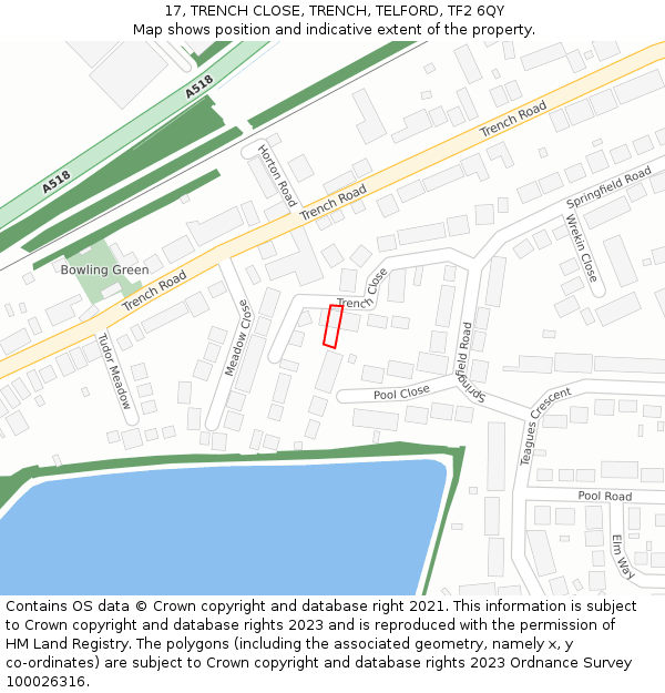 17, TRENCH CLOSE, TRENCH, TELFORD, TF2 6QY: Location map and indicative extent of plot