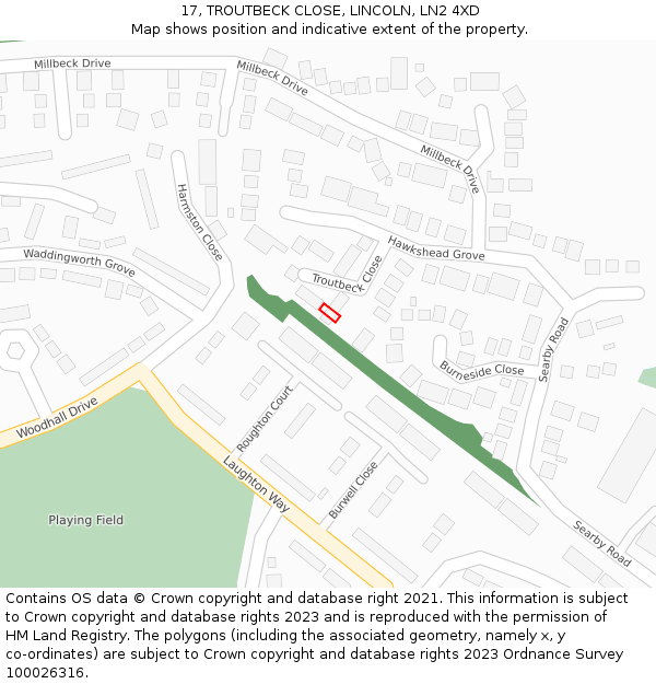 17, TROUTBECK CLOSE, LINCOLN, LN2 4XD: Location map and indicative extent of plot