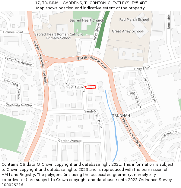 17, TRUNNAH GARDENS, THORNTON-CLEVELEYS, FY5 4BT: Location map and indicative extent of plot
