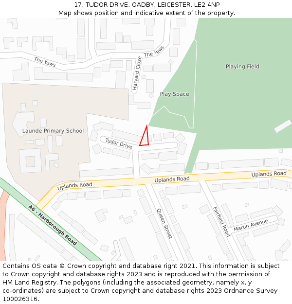 17, TUDOR DRIVE, OADBY, LEICESTER, LE2 4NP: Location map and indicative extent of plot