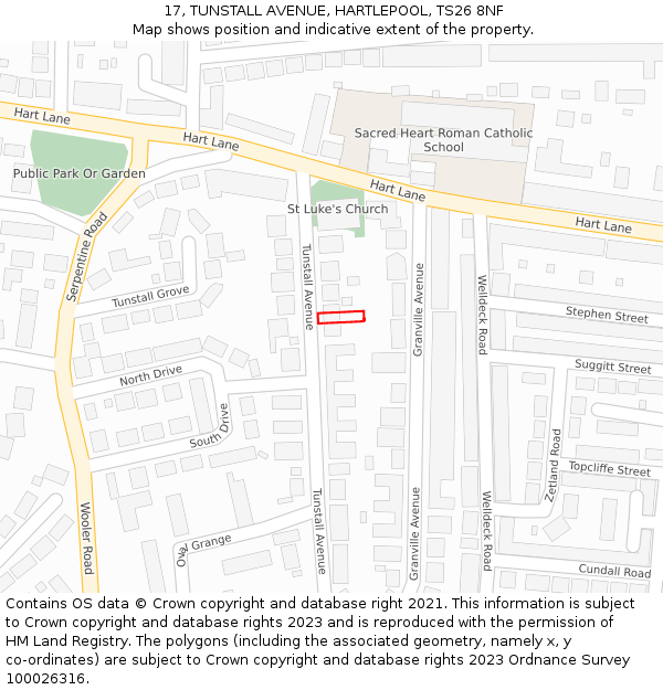 17, TUNSTALL AVENUE, HARTLEPOOL, TS26 8NF: Location map and indicative extent of plot