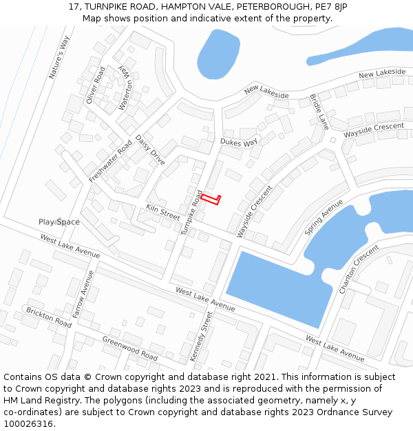 17, TURNPIKE ROAD, HAMPTON VALE, PETERBOROUGH, PE7 8JP: Location map and indicative extent of plot