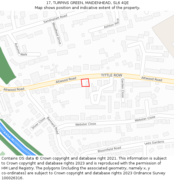 17, TURPINS GREEN, MAIDENHEAD, SL6 4QE: Location map and indicative extent of plot