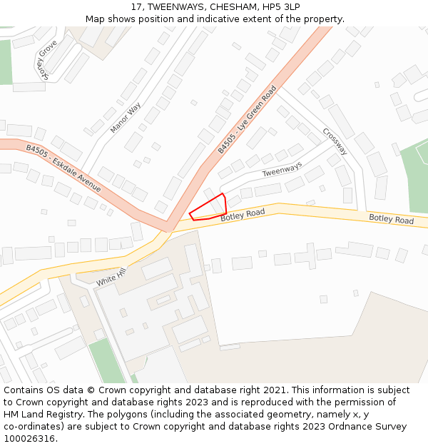 17, TWEENWAYS, CHESHAM, HP5 3LP: Location map and indicative extent of plot
