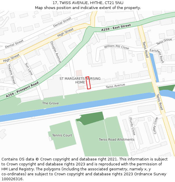 17, TWISS AVENUE, HYTHE, CT21 5NU: Location map and indicative extent of plot